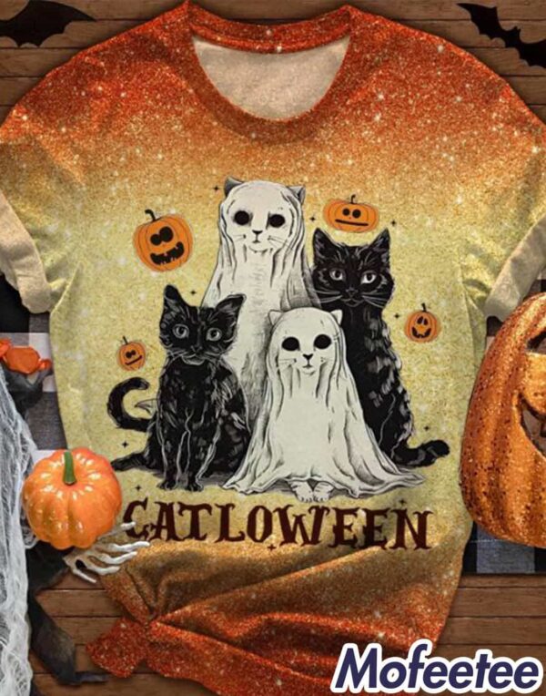 Women’s Halloween Cute Ghost Cat Shirt