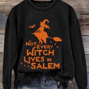 Womens Halloween Not Every Witch Lives In Salem Print Sweatshirt 1