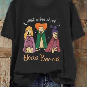 Womens Puppy Witch Just A Bunch Of Hocus Paw cus Print T Shirt 1