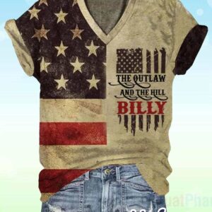 Womens The Outlaw and The Hillbilly Print V Neck Shirt 1