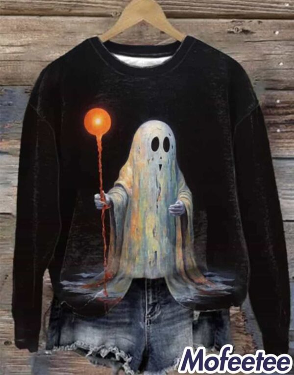 Women’s Vintage Ghost Holding A Candle Print Sweatshirt